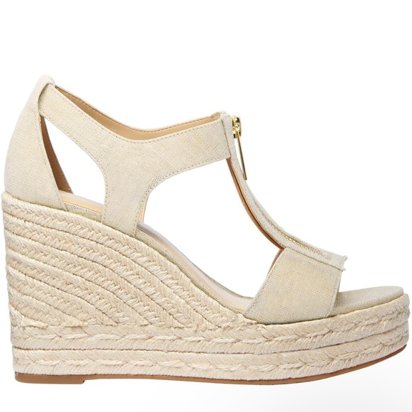 Michael Kors metallic linen, Berkeley, Mid Wedge Sandals size 10 - Picture 2 of 7